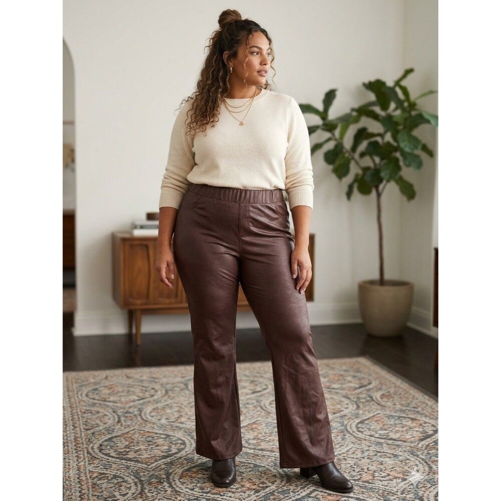 TORRID Pants Women Full Length Signature Waist Faux Leather Brown Slim Boot Sz 2